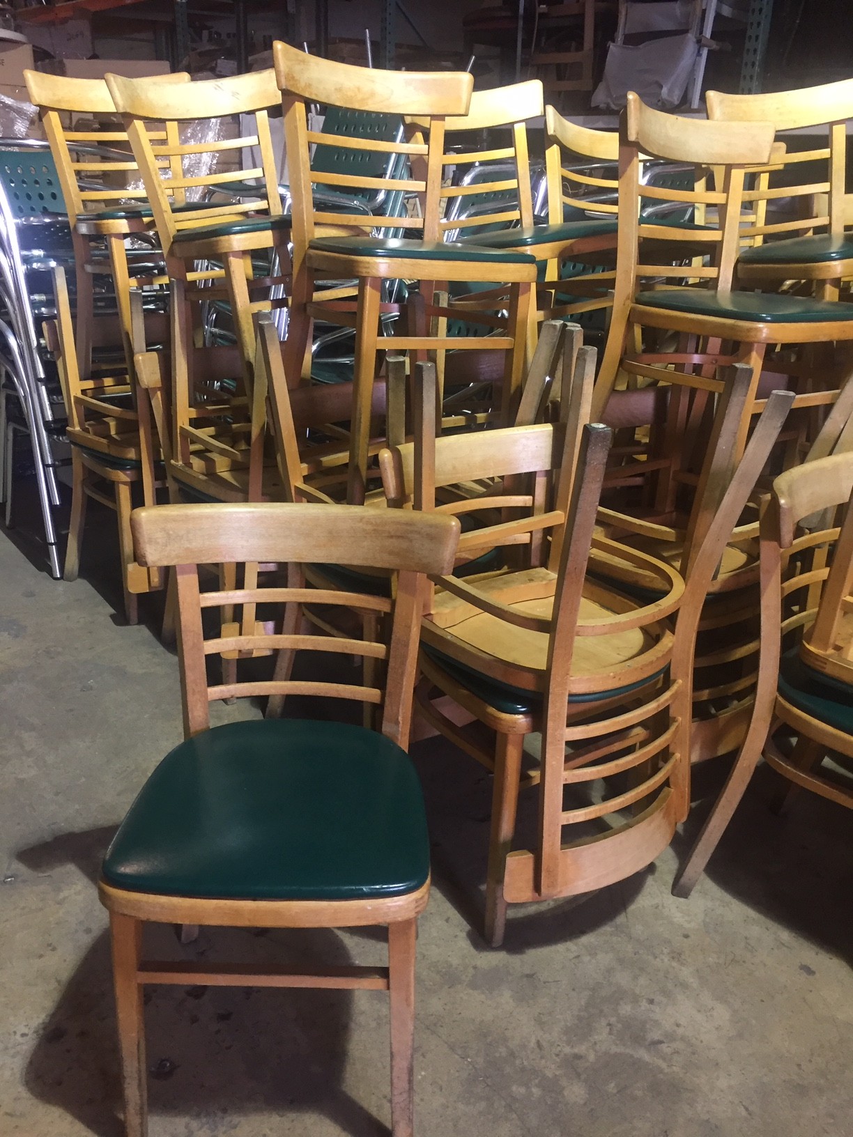Wood Chairs / Green Vinyl seats